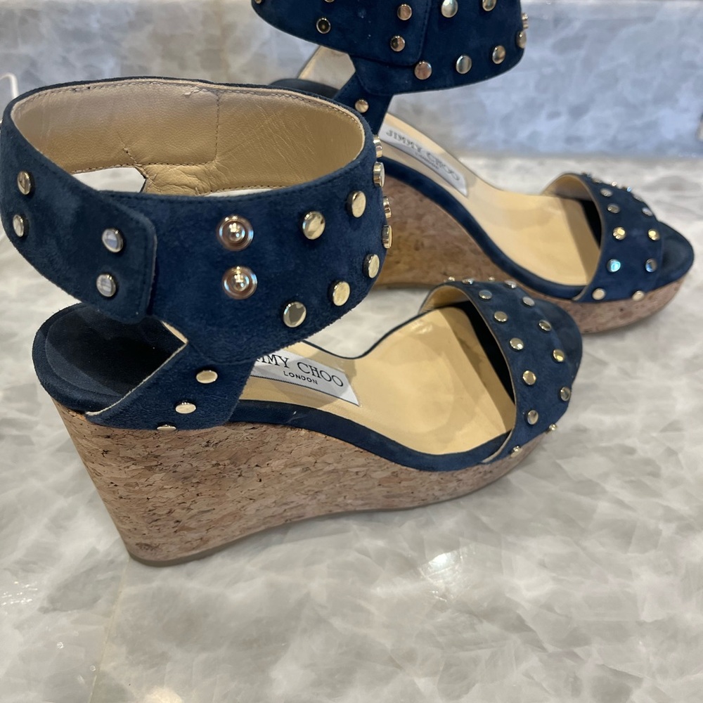 Jimmy Choo navy suede wedges
